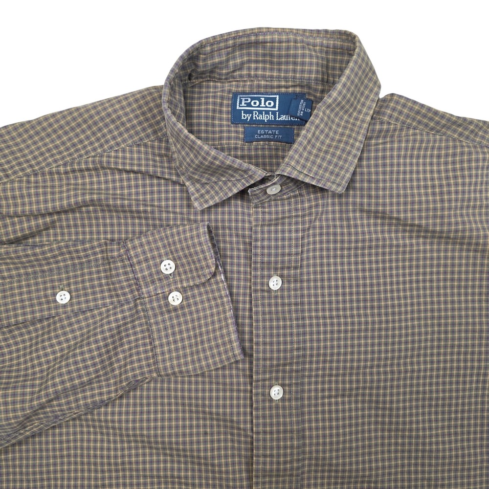 VTG Polo Ralph Lauren Estate Classic Fit Plaid Button Shirt Mens 16 1/2 L *Read*